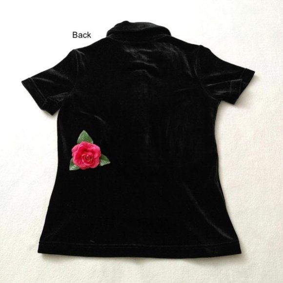 ENERGIE Black Velvet Shirt Stretchable Short Sleeves Button Front Collar Size M - Picture 3 of 13